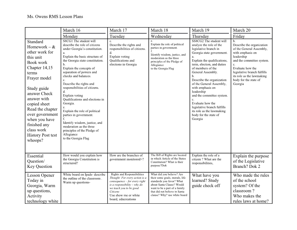 Ms. Owens RMS Lesson Plans