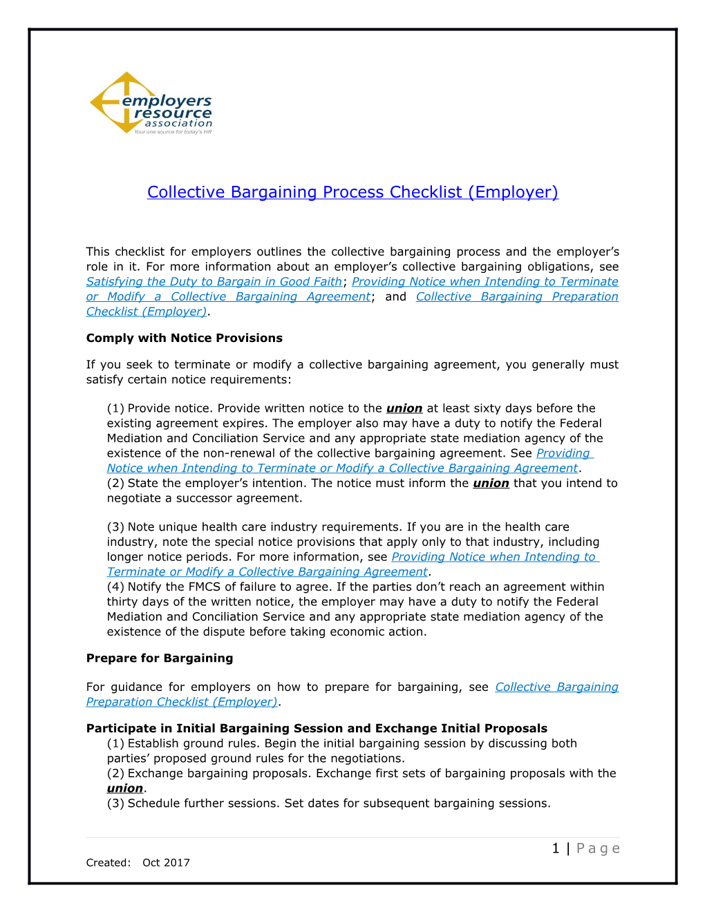 Collective Bargaining Process Checklist (Employer)