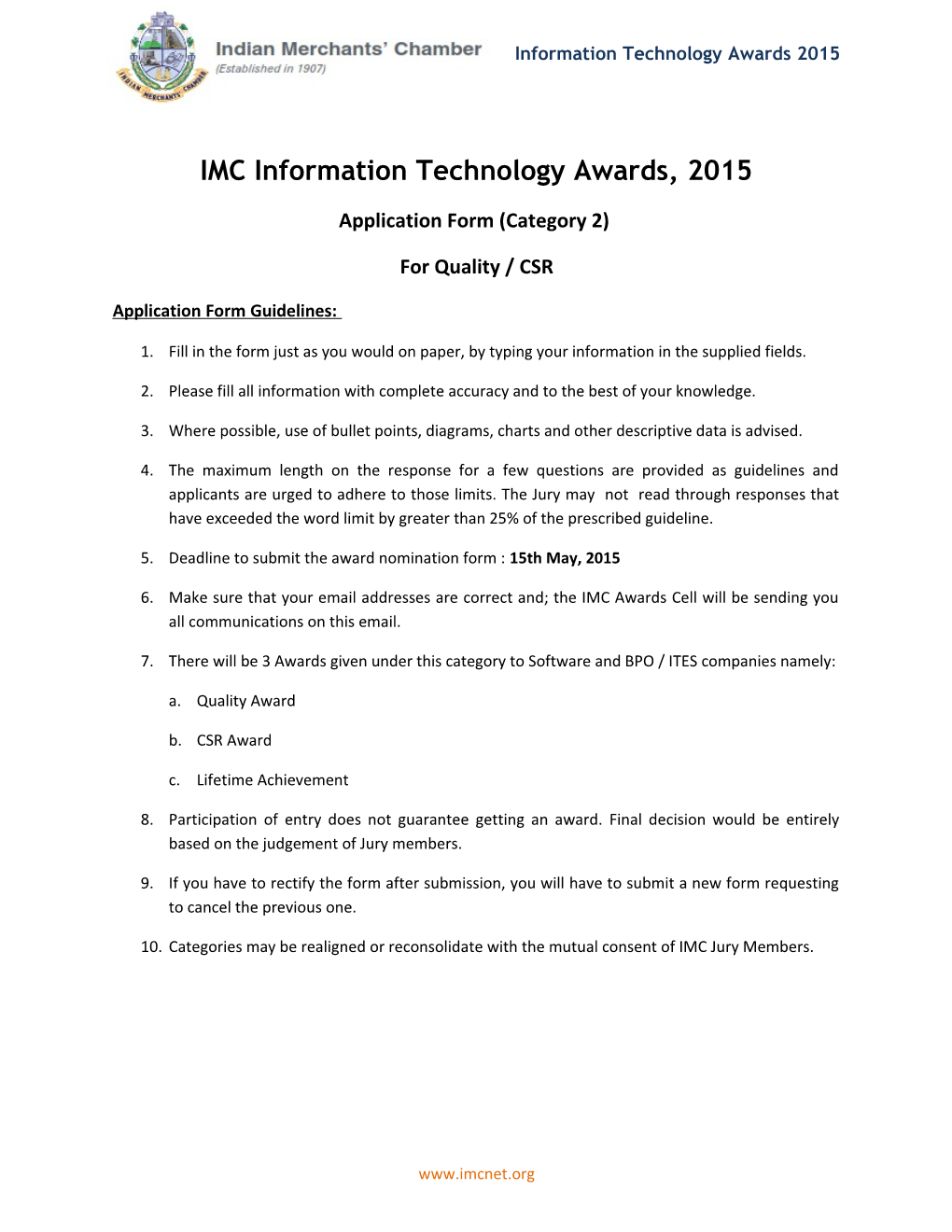 IMC Information Technology Awards, 2015