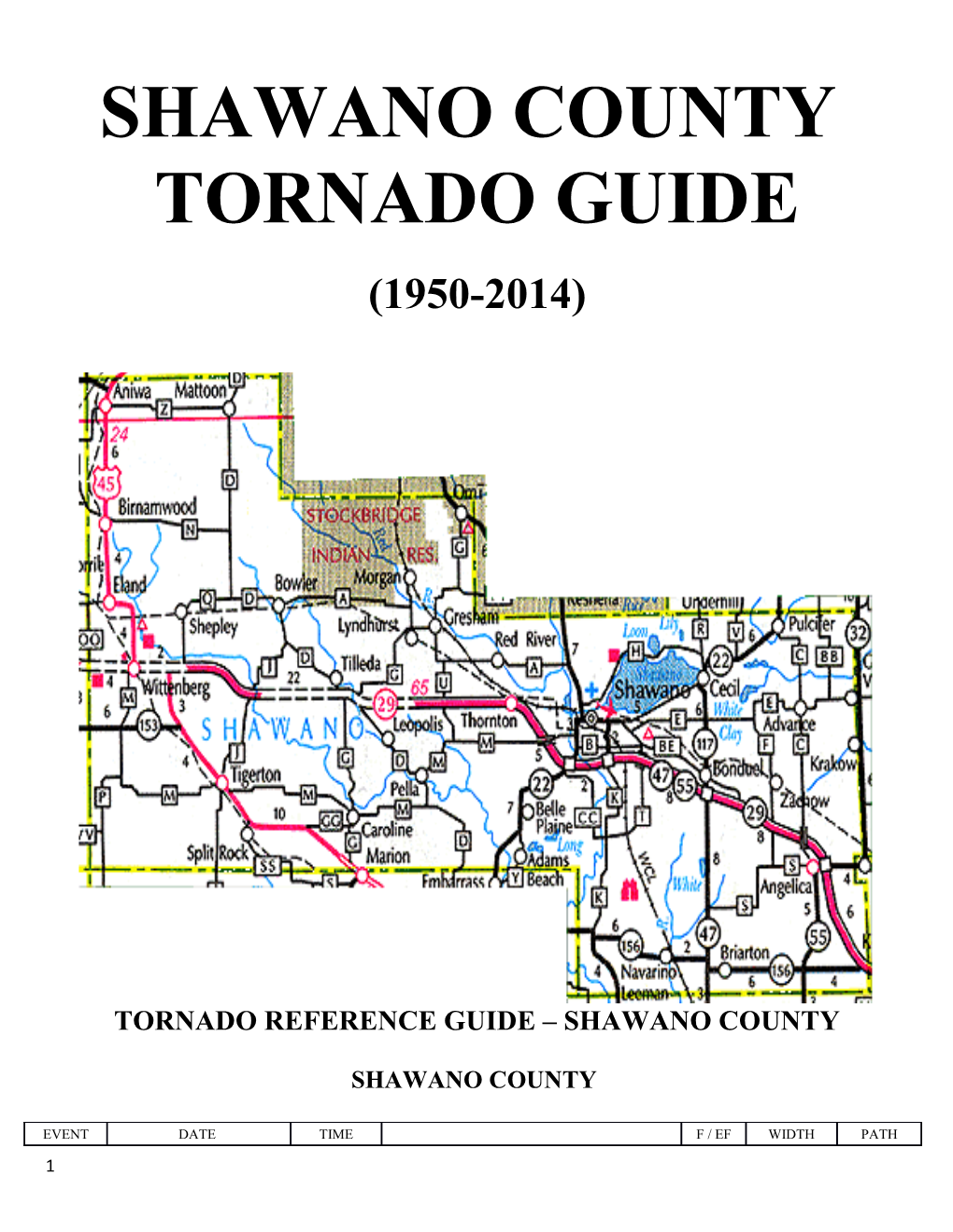 Tornado Reference Guide Shawano County