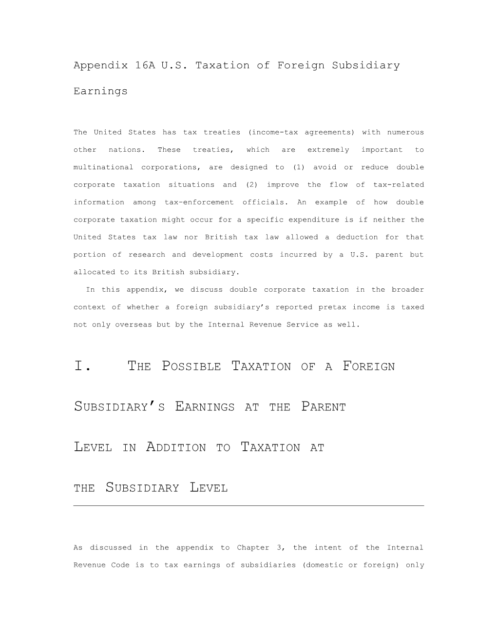 Appendix 16AU.S. Taxation of Foreign Subsidiary Earnings