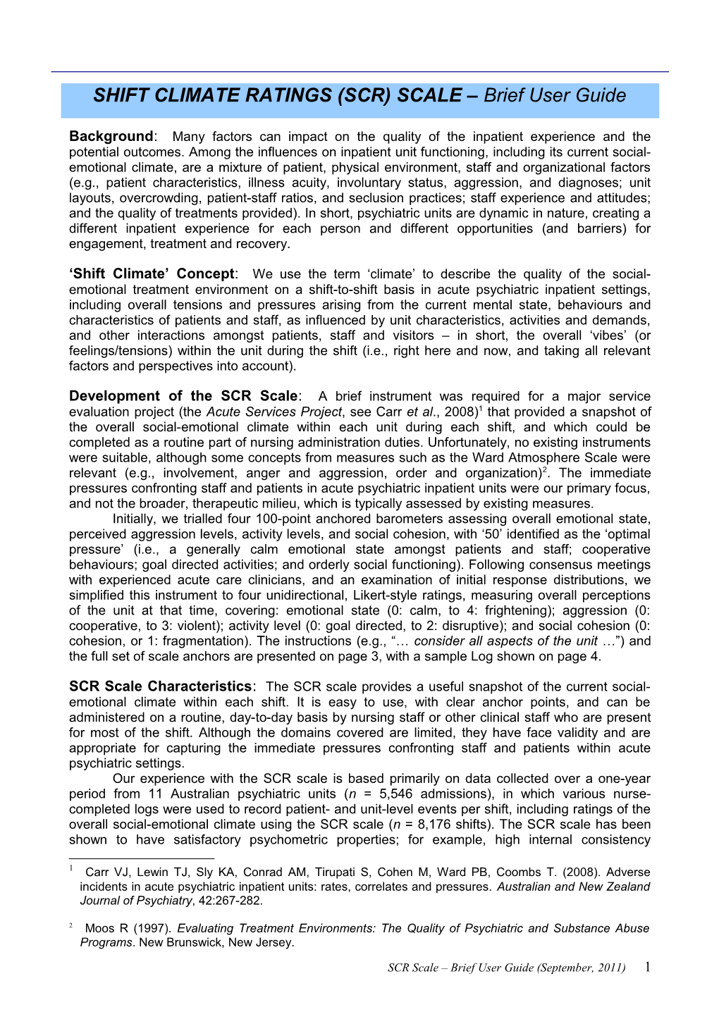 Shift Climate Ratings (SCR) Scale - Brief User Guide