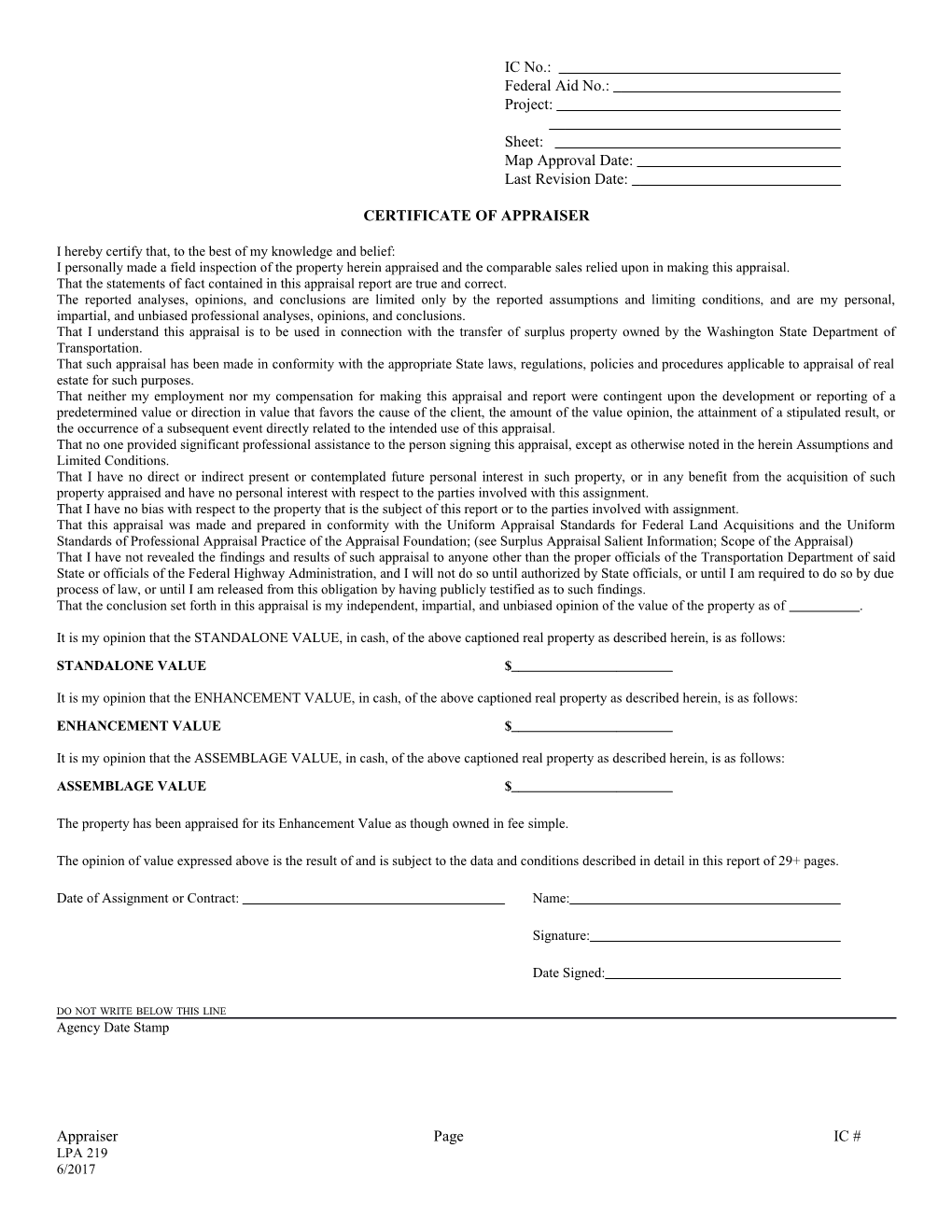 RES 219 WSDOT Surplus Appraisal Form