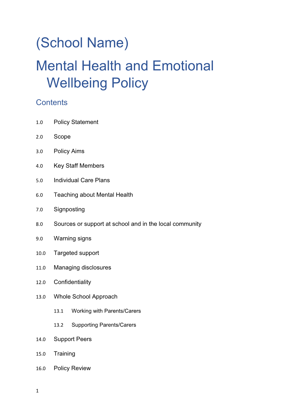 Mental Health and Emotional Wellbeing Policy