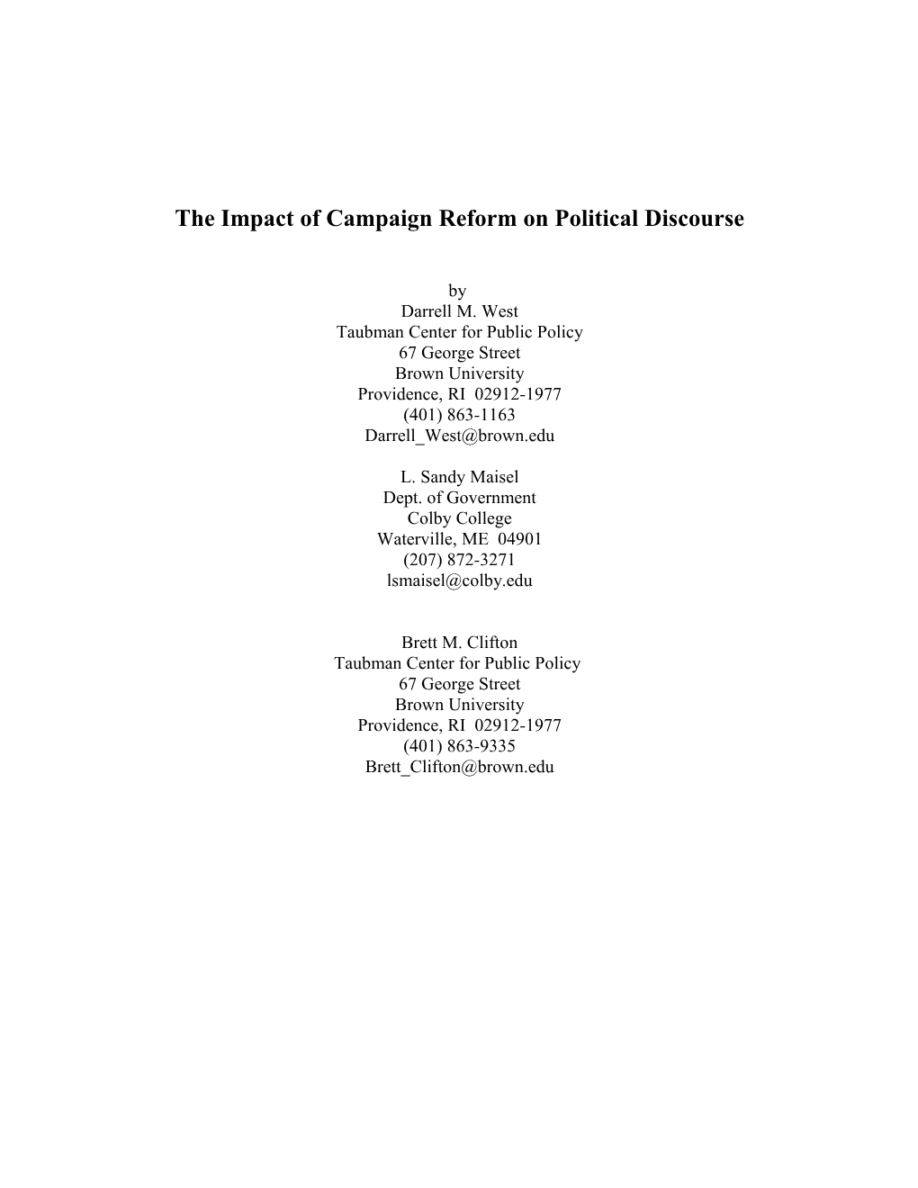 Campaign Reform and Discourse