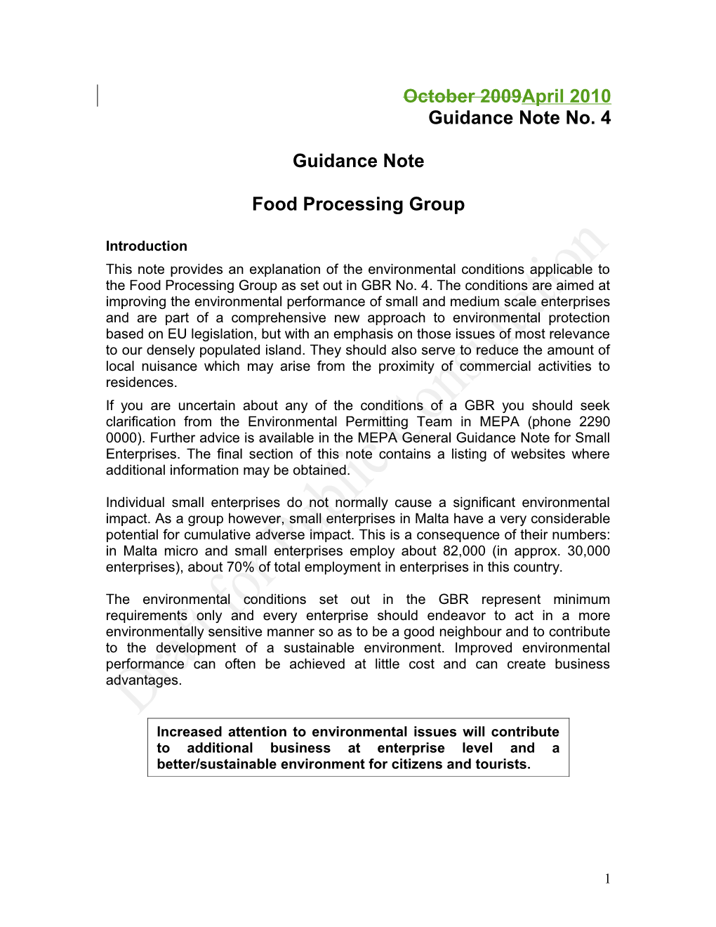 Guidance Note Food