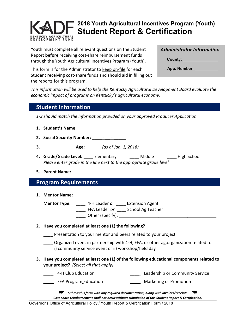Youth 2018 Student Report & Certification Form