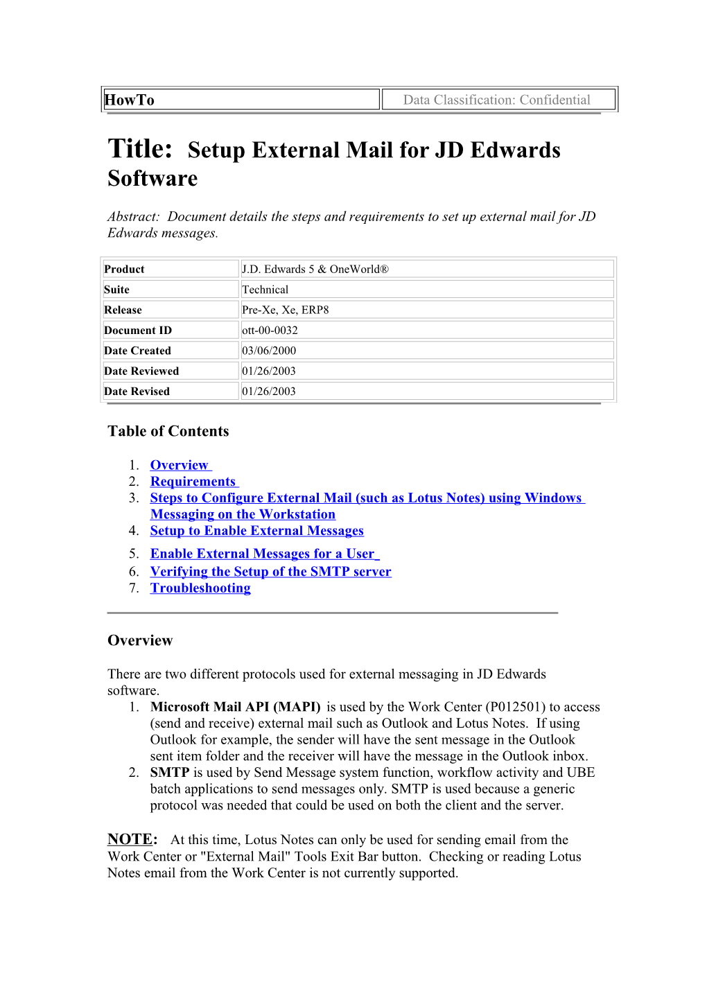 Title:Setup External Mail for JD Edwards Software