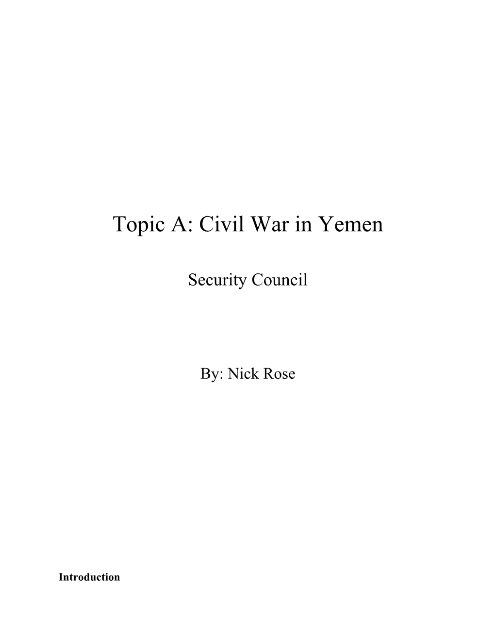 Topic A: Civil War in Yemen