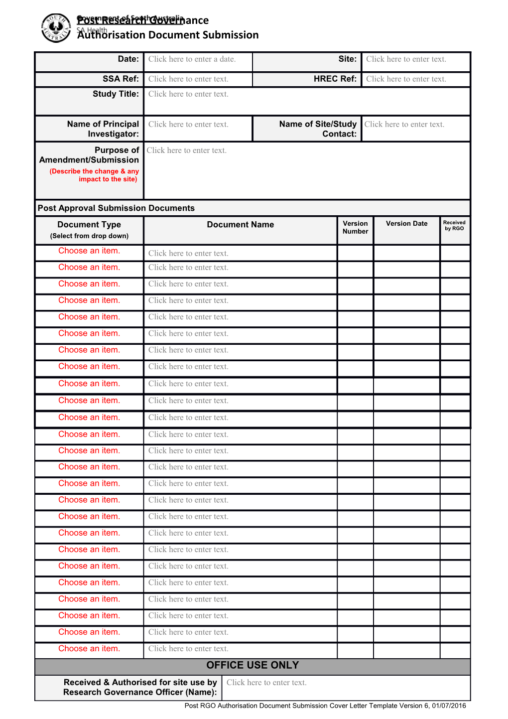 Postrgoauthorisation Document Submission Cover Letter Template Version 6, 01/07/2016