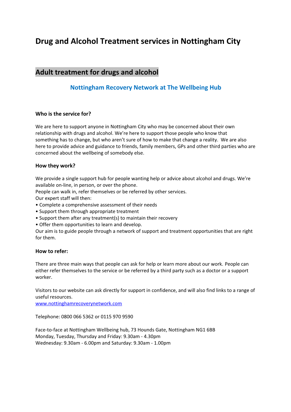 Drug and Alcohol Treatment Services in Nottingham City