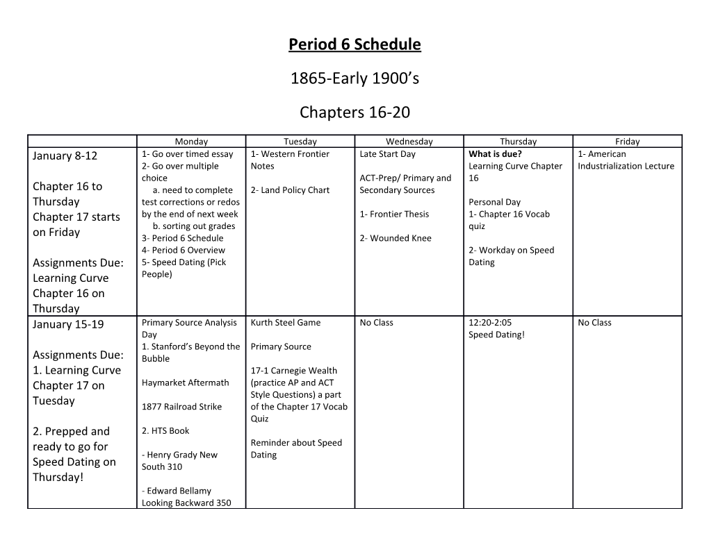Period 6 Schedule