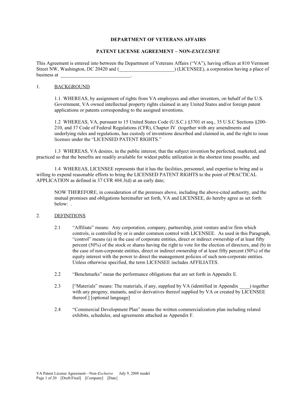 Patent License Agreement Non-Exclusive