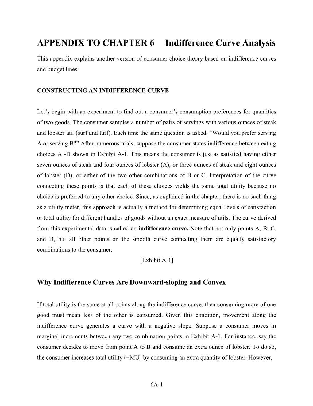 APPENDIX to CHAPTER 6 Indifference Curve Analysis