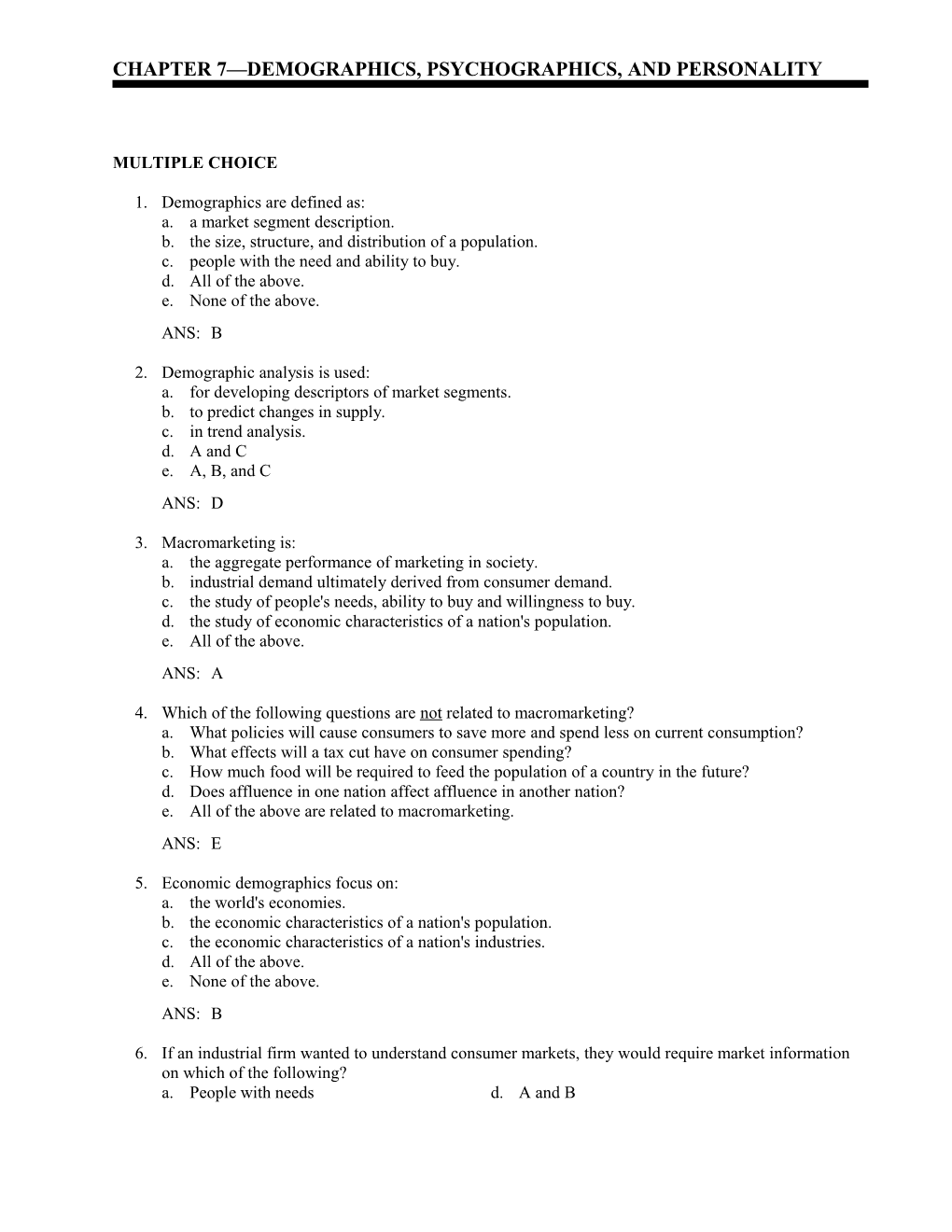 Chapter 7 Demographics, Psychographics, and Personality