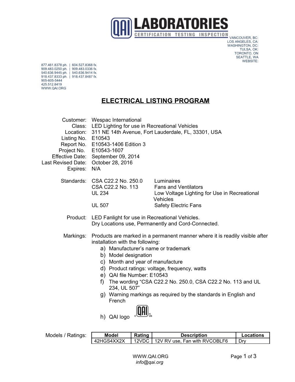 The Materials, Products Or Systems Listed Herein Have Been Qualified to Bear the QAI Listing