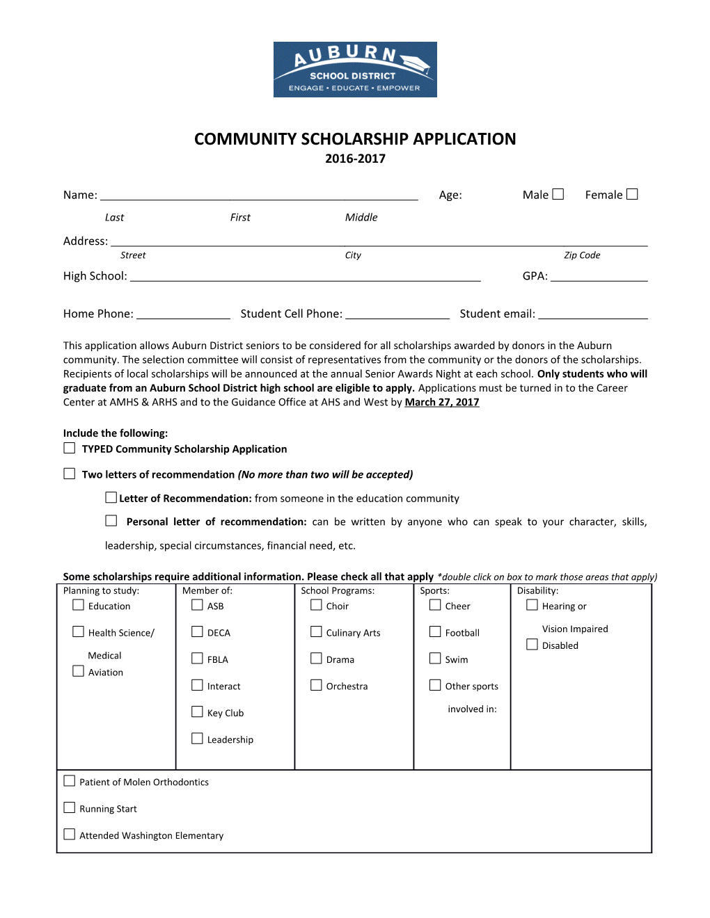 Community Scholarship Application