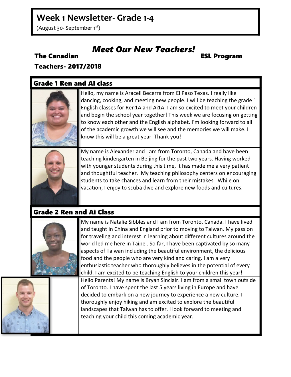 The Canadian ESL Program Teachers- 2017/2018