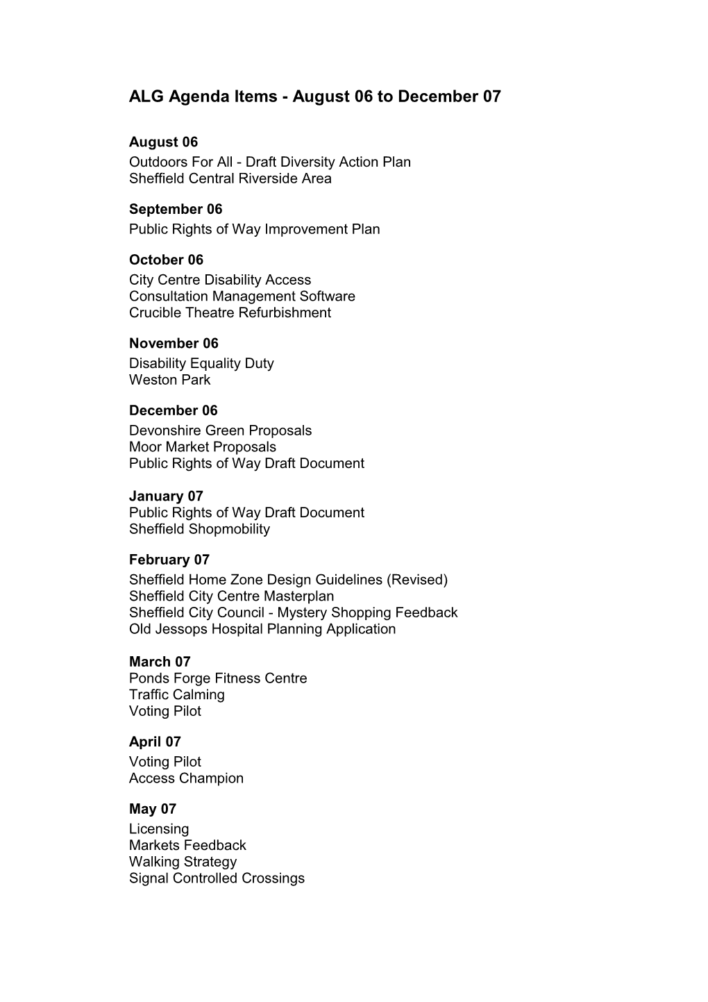 ALG Agenda Items - 2009