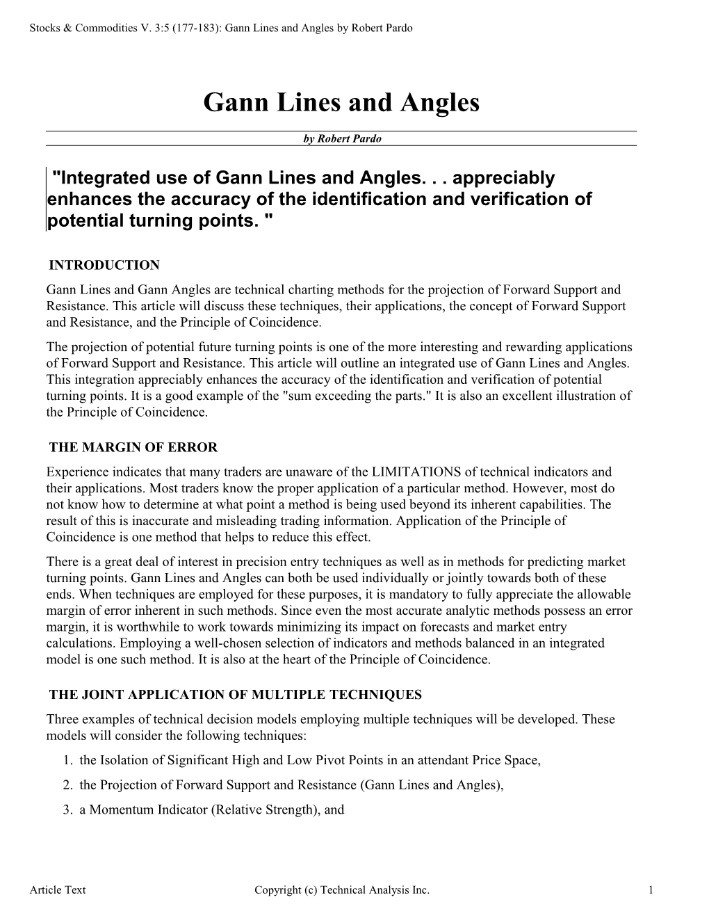 Stocks & Commodities V.3:5 (177-183): Gann Lines and Angles by Robert Pardo