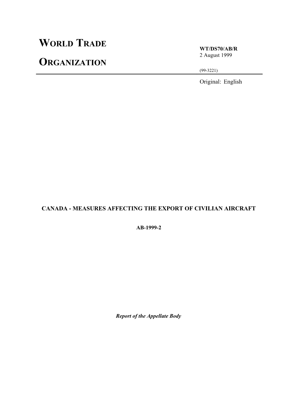 Canada - Measures Affecting the Export of Civilian Aircraft