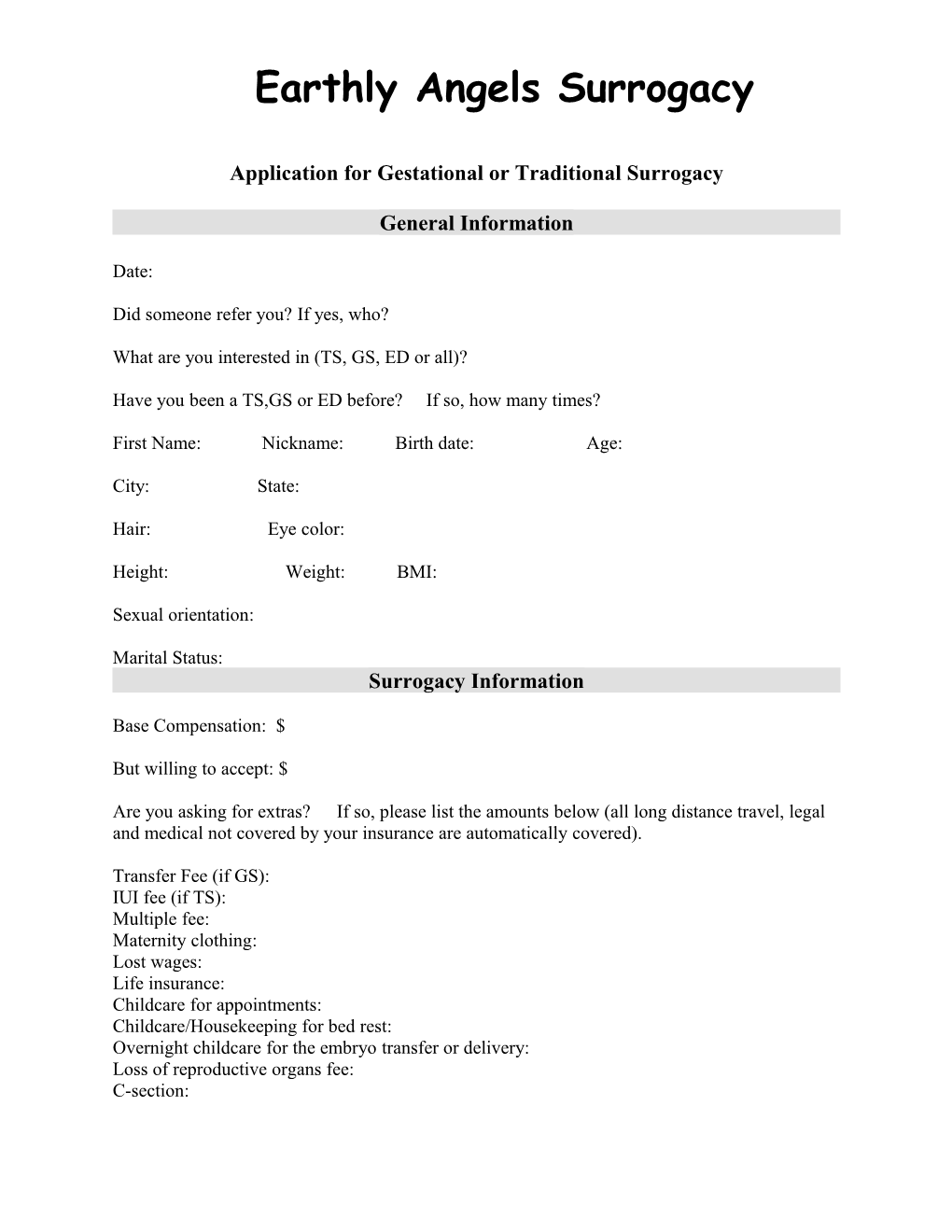 Surrogate Application Information Sheet #2