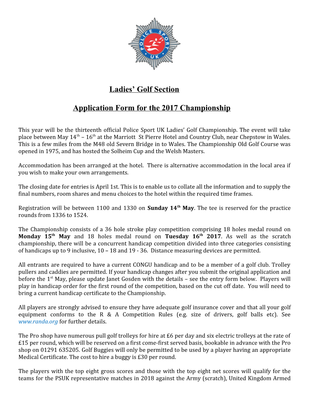 Application Form for the 2017Championship