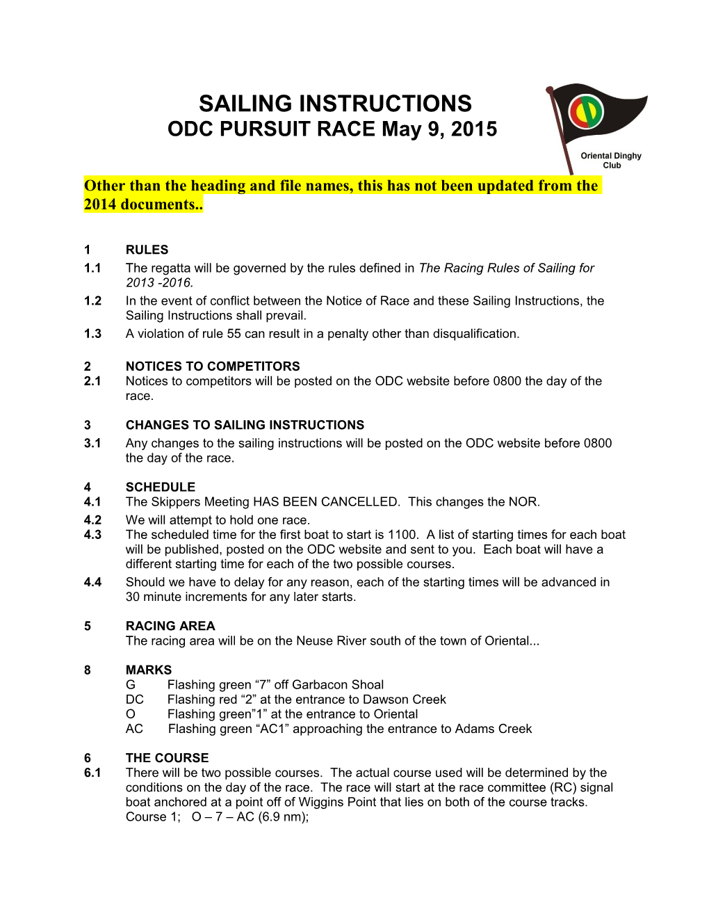 ODC PURSUIT RACE May 9, 2015