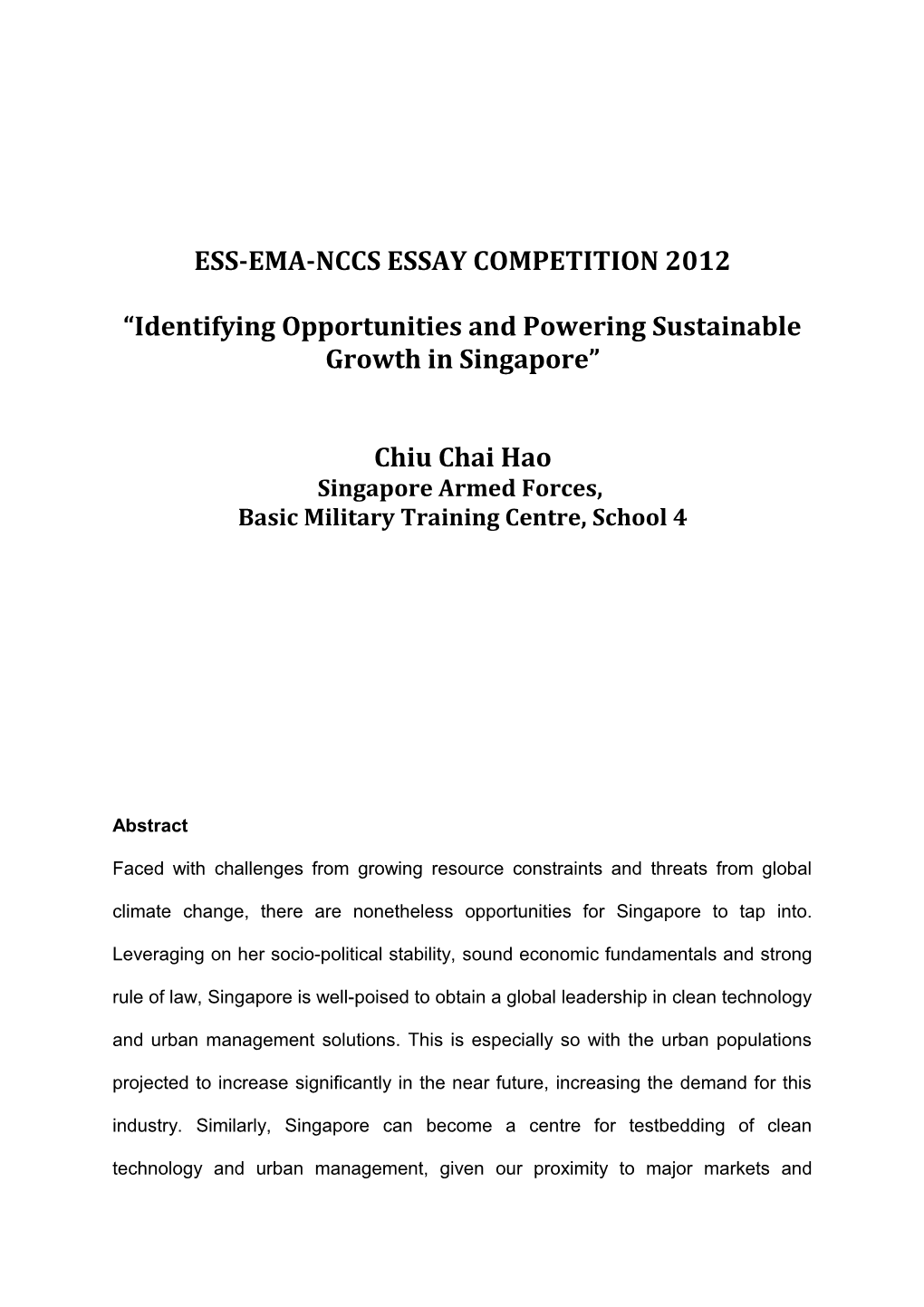 Ess-Ema-Nccs Essay Competition 2012