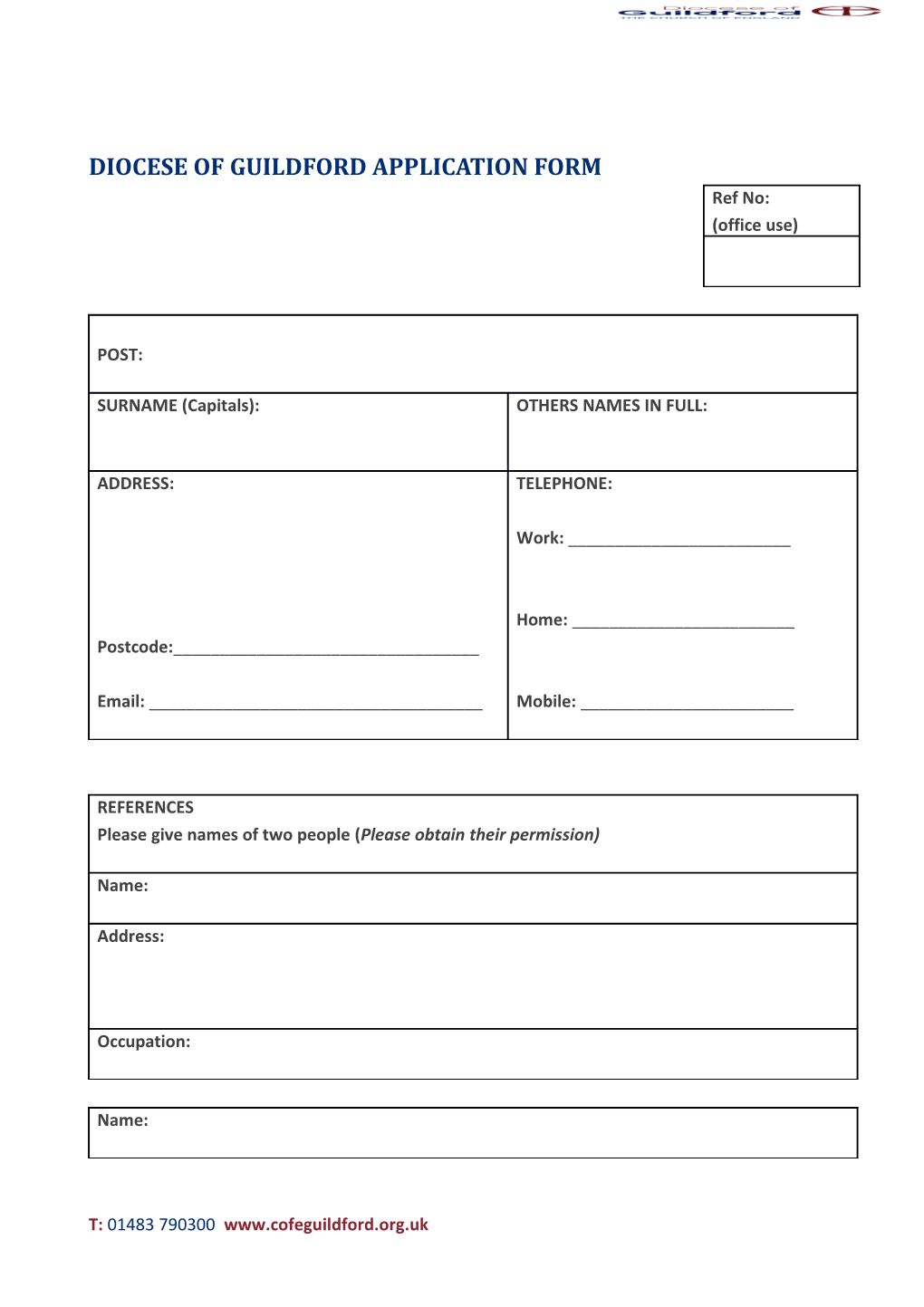 Diocese of Guildford Application Form