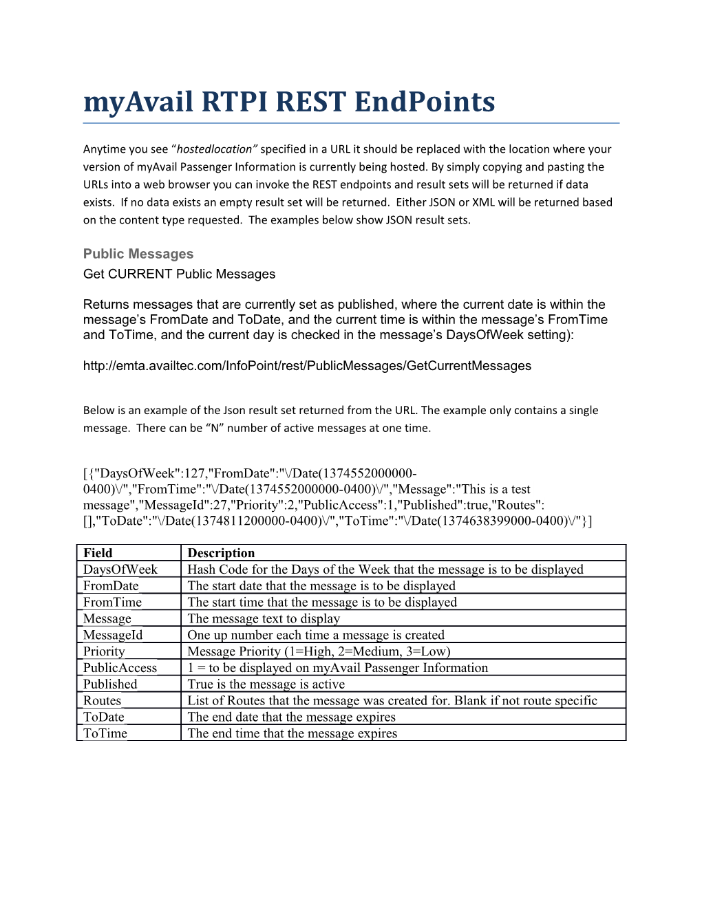 Myavail RTPI REST Endpoints