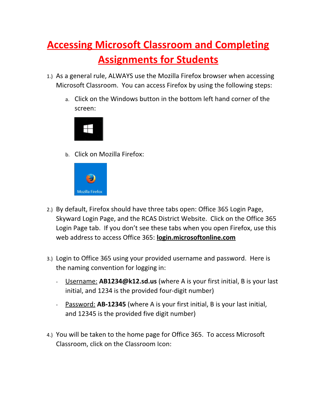 Accessing Microsoft Classroom and Completing Assignments for Students