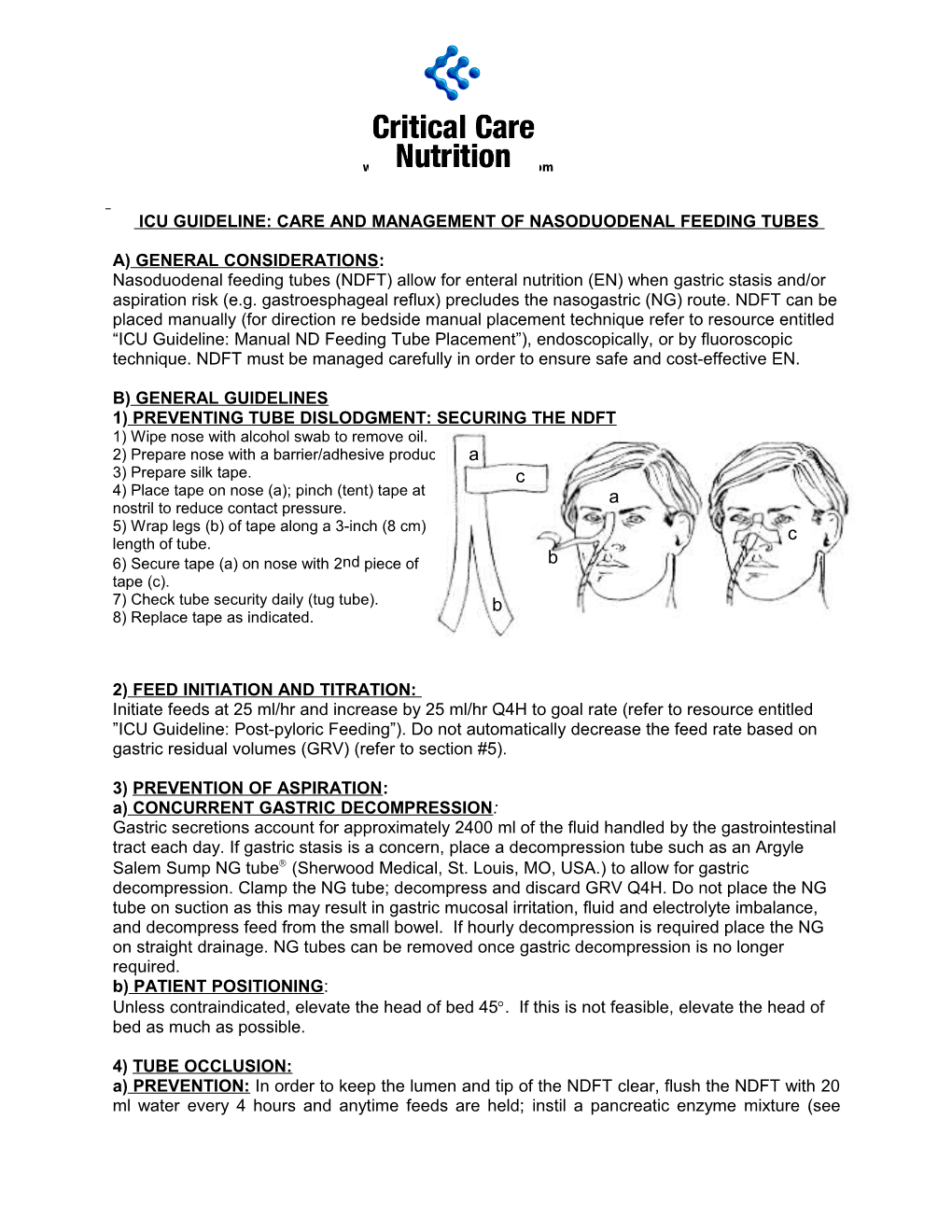 Care and Management of Nasoduodenal Feeding Tubes - Icu Practice Guidelines