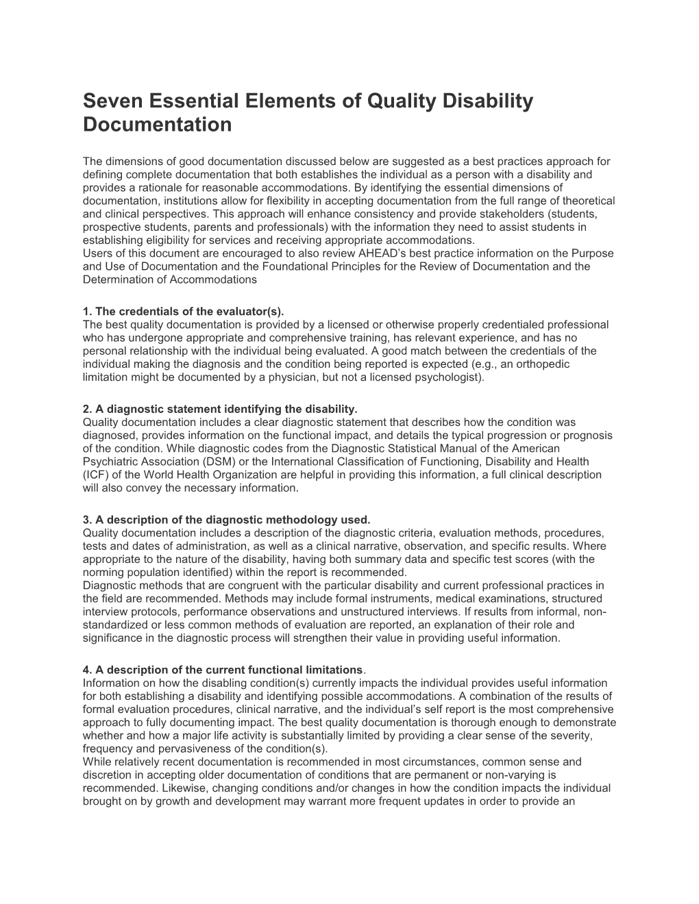 Seven Essential Elements of Quality Disability Documentation