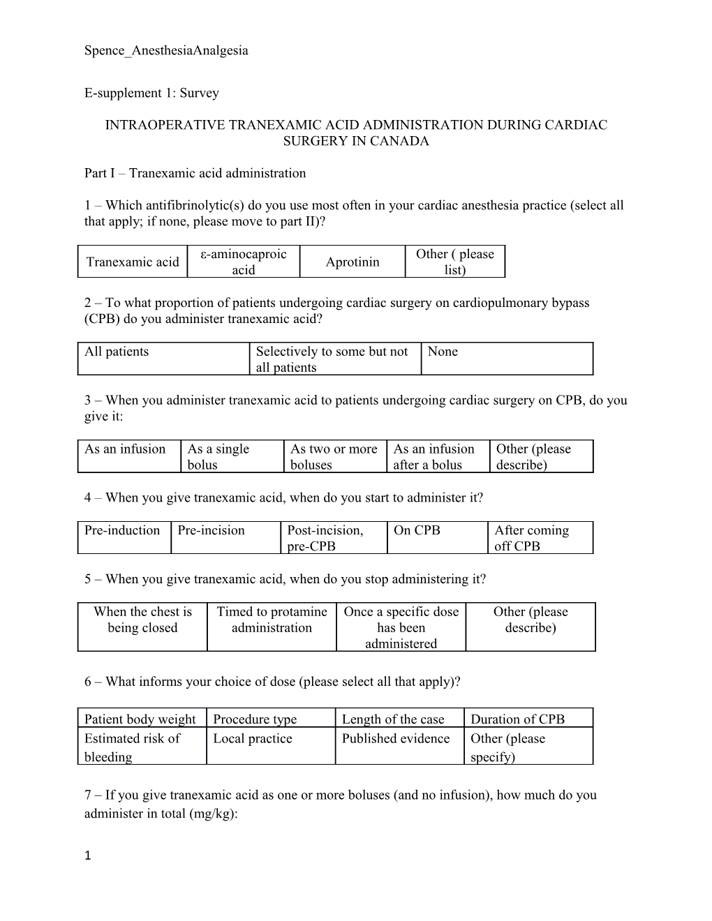 Intraoperative Tranexamic Acid Administration During Cardiac Surgery in Canada