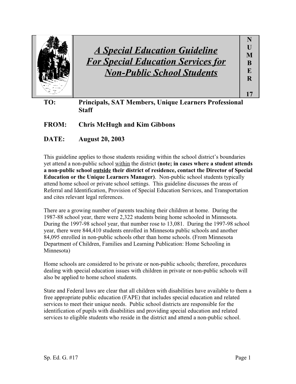 For Special Education Services for Non-Public School Students