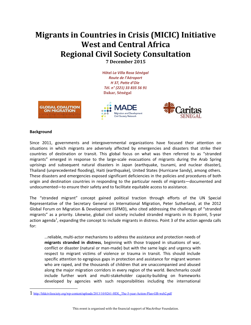 Migrants in Countries in Crisis (MICIC) Initiative