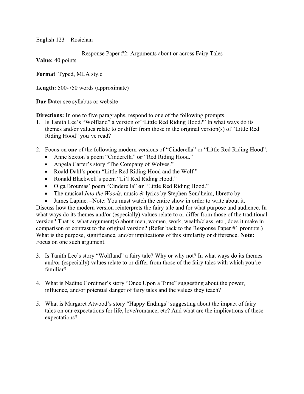 Response Paper #2: Arguments About Or Across Fairy Tales