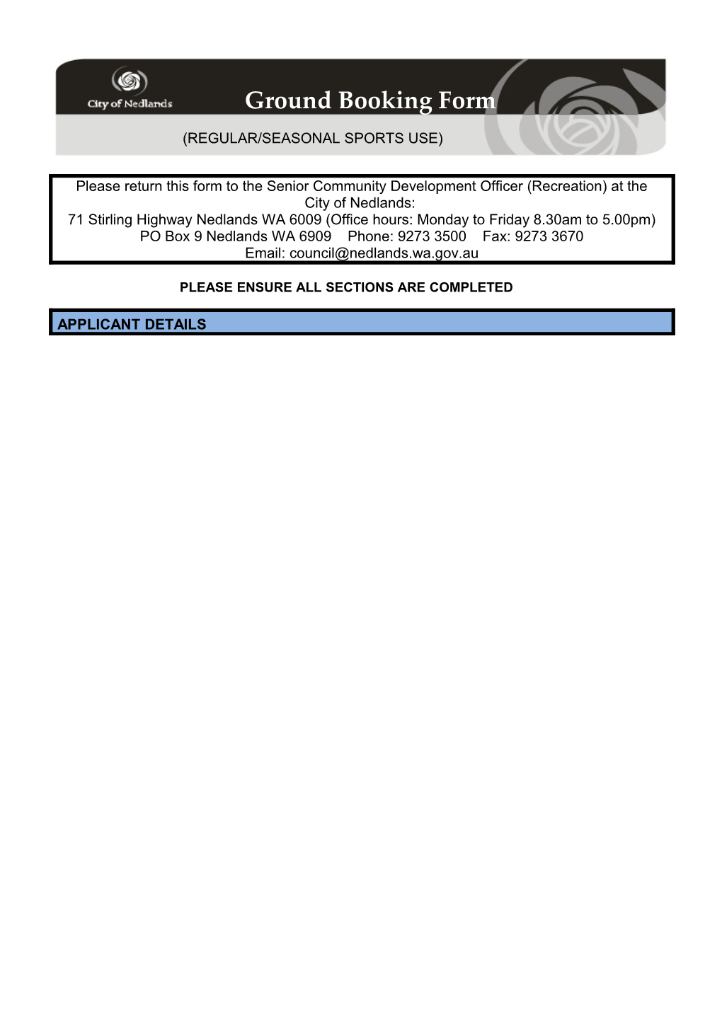 Ground Booking Form