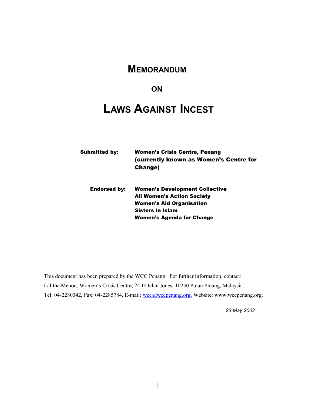 Memorandum on Laws Against Incest
