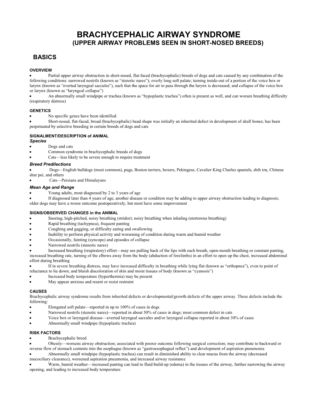 Brachycephalic Airway Syndrome (Upper Airway Problems Seen in Short-Nosed Breeds)