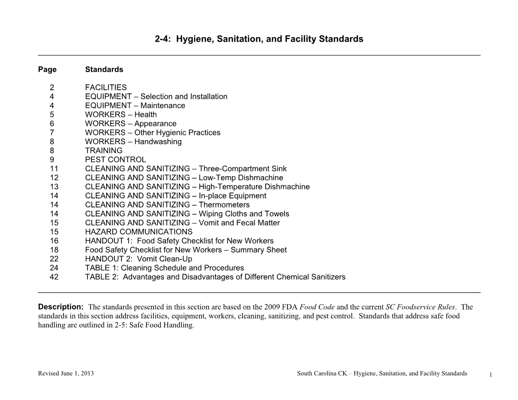 2-4: Hygiene, Sanitation, and Facility Standards