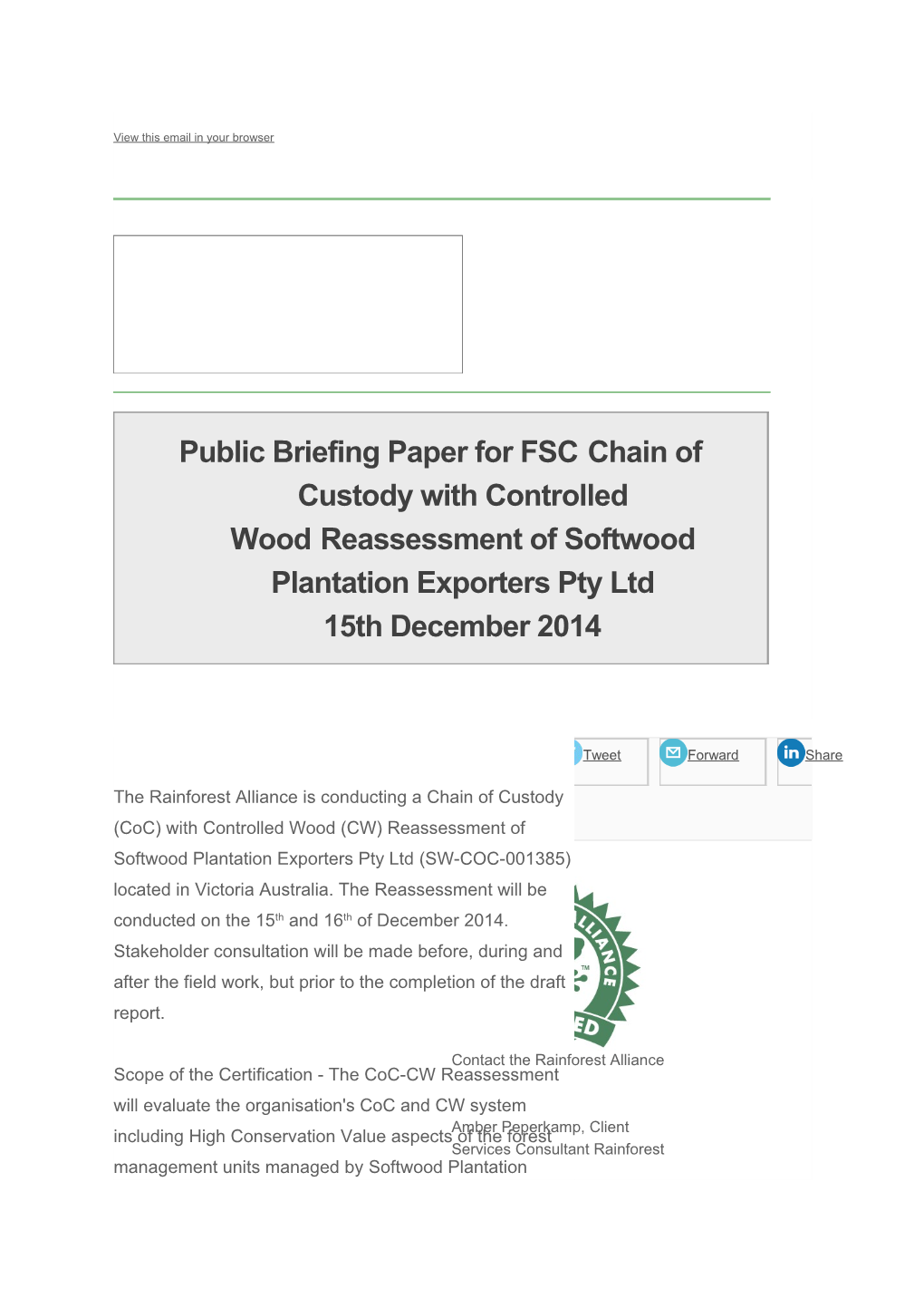 Public Briefing Paper for Fscchain of Custody with Controlled Woodreassessment of Softwood