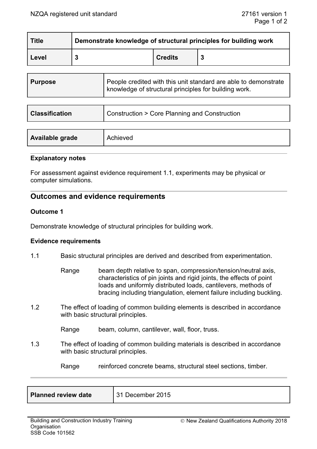 27161 Demonstrate Knowledge of Structural Principles for Building Work