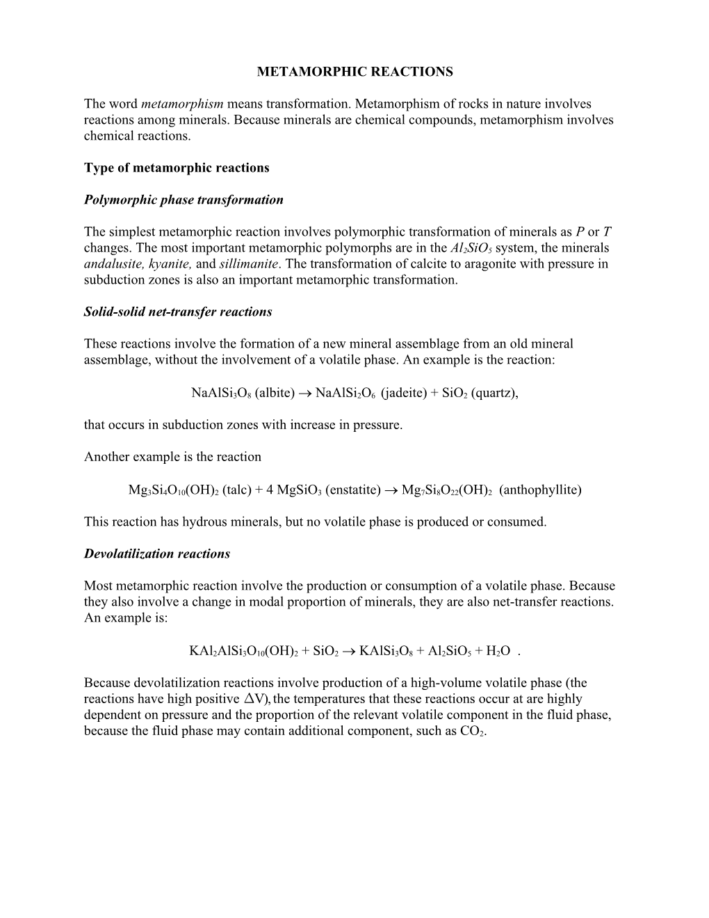 Metamorphic Reactions