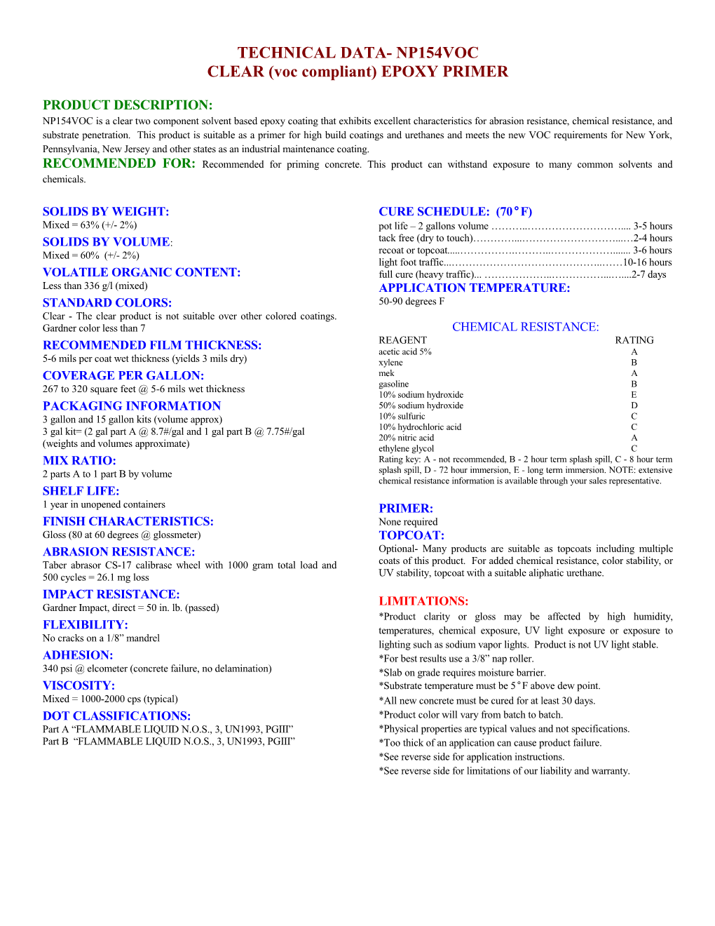 CLEAR (Voc Compliant)EPOXY PRIMER