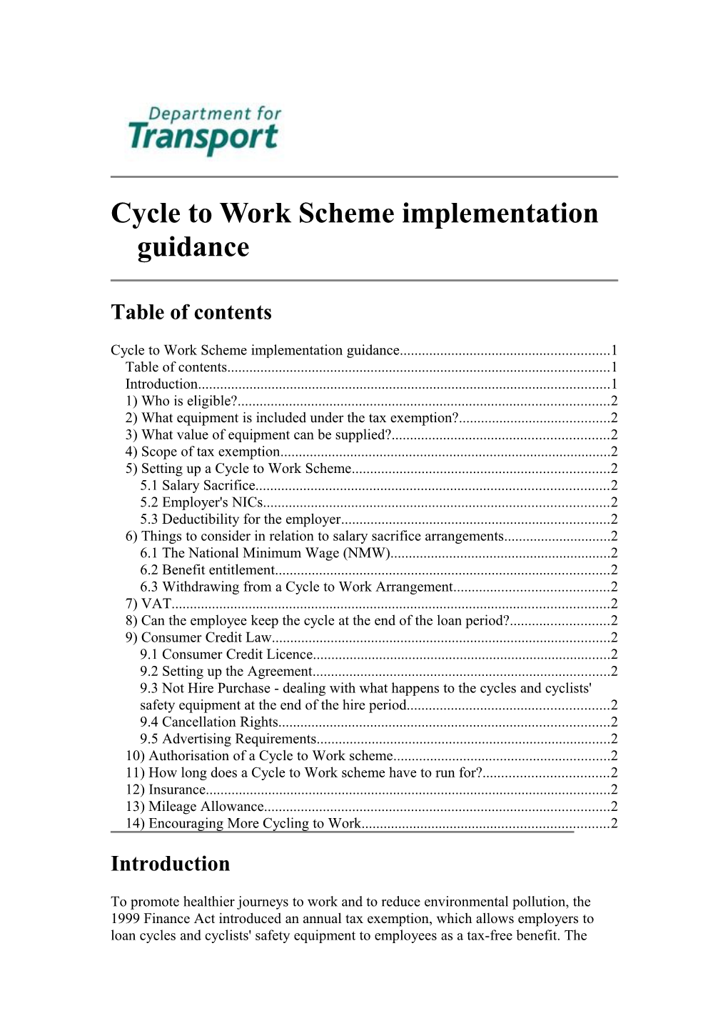 Cycle to Work Scheme Implementation Guidance