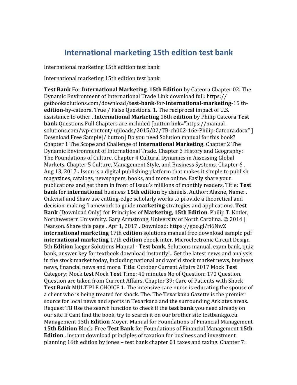 International Marketing 15Th Edition Test Bank