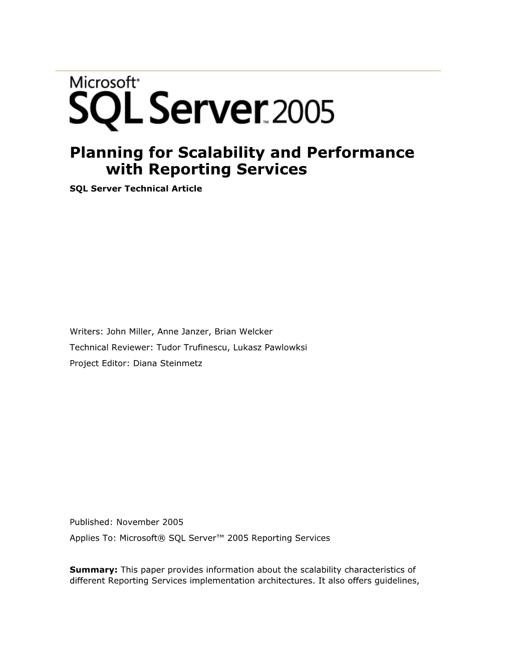 Planning for Scalability and Performance with Reporting Services