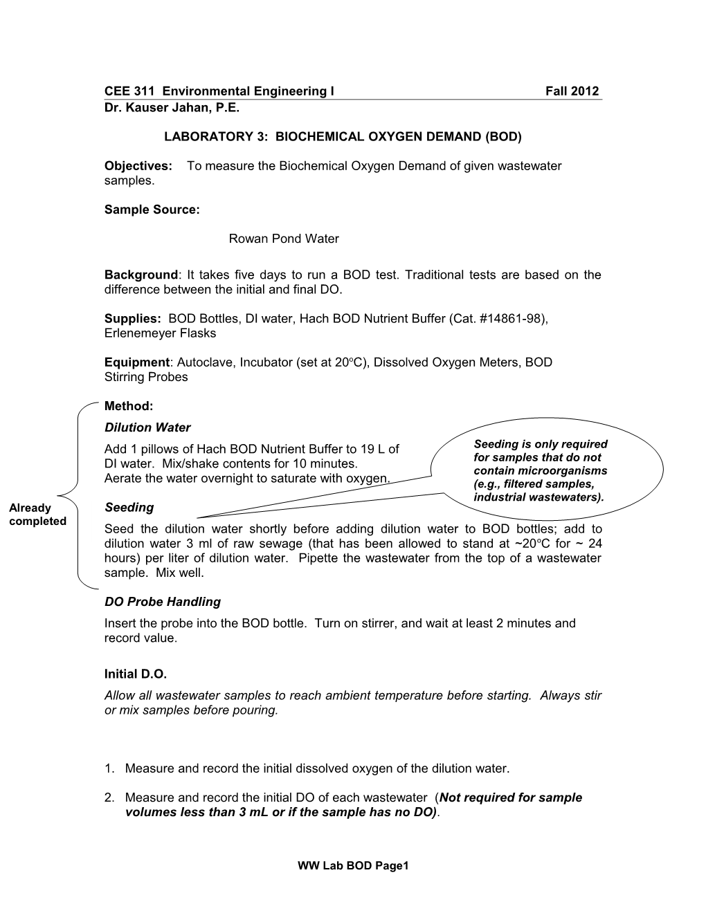 CE 421 Wastewater Treatment and Design Fall 1999